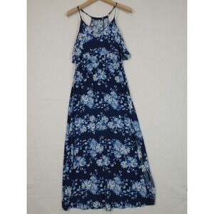Womens Casual Sleeveless V Neck Floral Long Summer Maxi Dress Blue Size Large